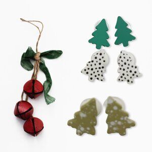 Festive Christmas tree stud earrings- set of 3